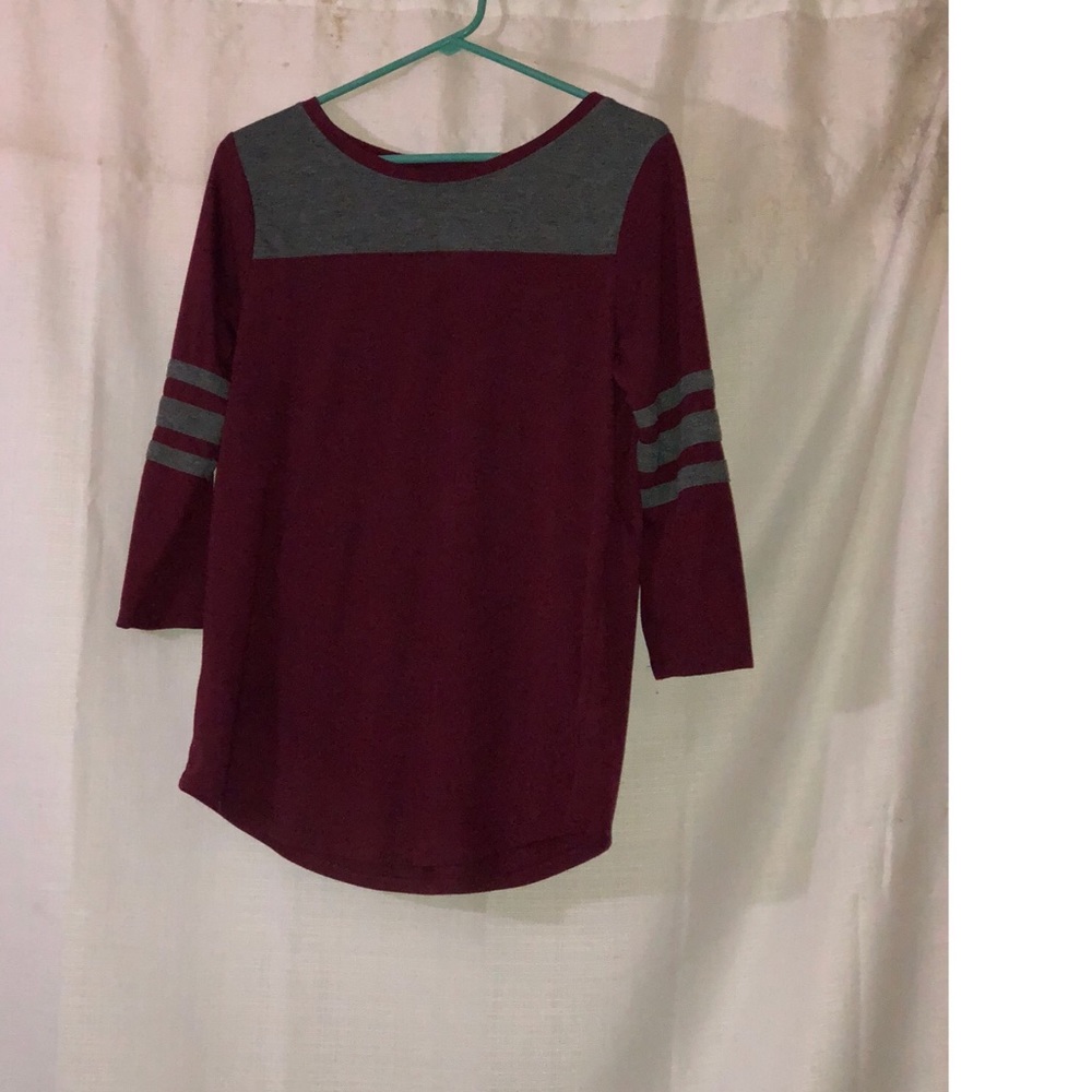 Maroon and grey striped shirt